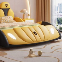 Cama Inteligente Tapizada en Cuero, Reclinable, Moderna, Acolchada, Cómoda, Ecológica, con Almacenamiento, Tipo Auto de Carreras, para Niños