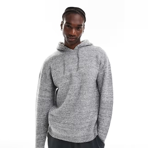 Áo len trùm đầu nặng cho nam Áo Hoodie dày dày dệt kim RộNg Áo chui đầu giản dị thời trang áo chui đầu màu trơn cơ bản - Product Image 2