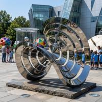 Statue d'art en acier inoxydable de style contemporain grand format, miroir Plaza Culturel, anneau torsadé, sculptures extérieures en acier inoxydable