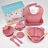 Ensemble d'alimentation pour bébé en silicone, forme d'ours, dessin animé rose, vaisselle, passe au lave-vaisselle, sans BPA, qualité alimentaire, repas pour enfants