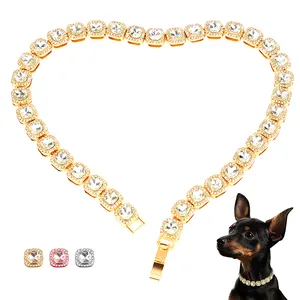 Luxury Pet Necklace Cat Dog Collar With Diamond Bling Jewelry Metal Crystal Rhinestone Dogs Cats Chihuahua Collars Supplies
