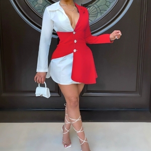 knee length dresses for ladies Red Double-Breasted Blazer Dress – Beyond Formals