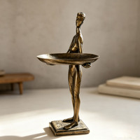 Statue de femme moderne en aluminium, faite à la main, tenant un bol, figurine, sculptures, art, décoration de table, décoration de sol, plateau, ornement, cadeau