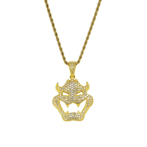 Collana con Ciondolo a Maschera di Diavolo Iced-Out Bling per Bambini, con <span class=keywords><strong>Pietre</strong></span> CZ Completamente Incastonate, Catena a Corda Placcata Oro 14K - Product Image 6