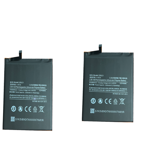 High Quality Lithium Ion Battery for Xiaomi 5X BN31 3000mAh Mobile Phones Factory