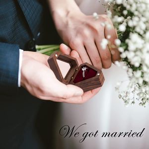 Walnut Wood Hexagonal <b>Ring</b> Box Solid Wood Flip Top Jewelry <b>Storage</b> Elegant Design For Wedding Diamond <b>Rings</b> - Product Image 3