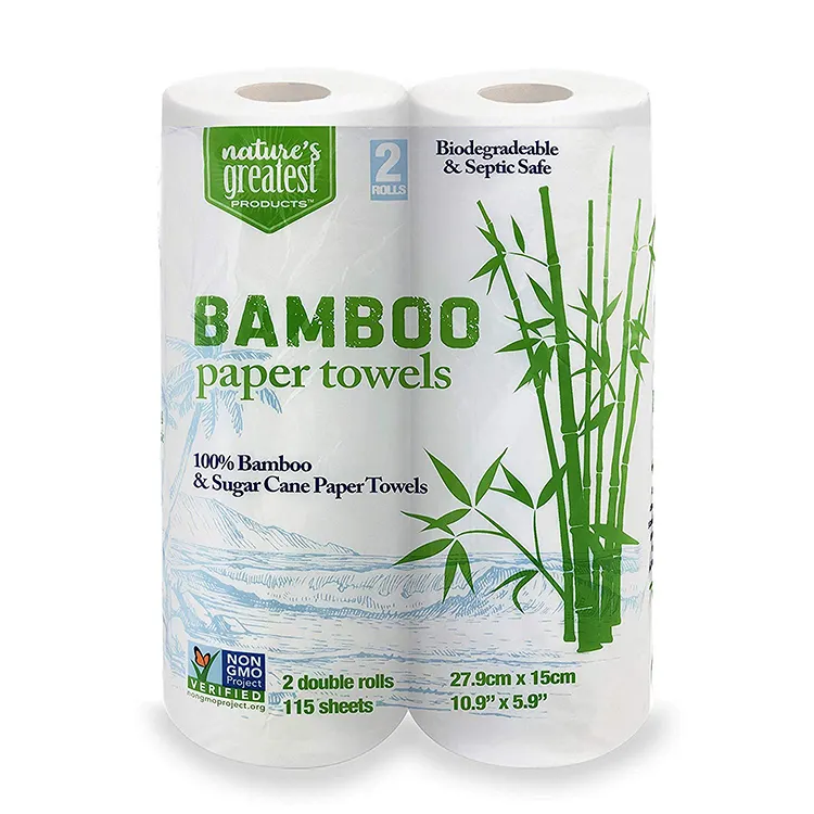 Hogar toallas limpias pesado respetuoso del medio ambiente reutilizable tejido lavable bambú tela 2 rollos