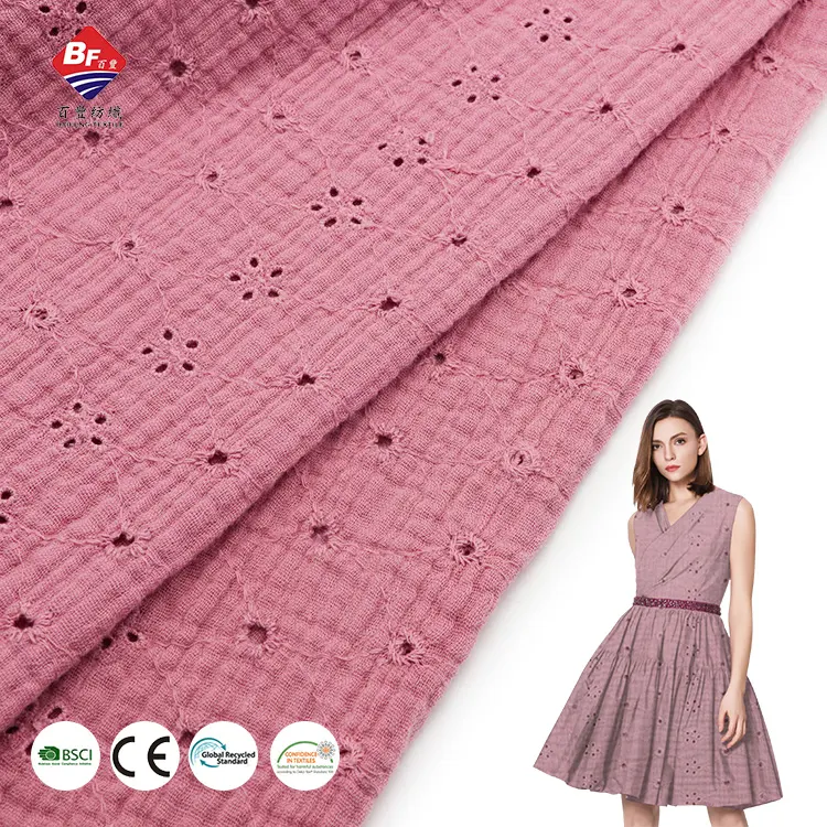 Tela de algodón 100% con bordado de ojales, tejido ligero multicolor para ropa de mujer, nuevo diseño personalizado
