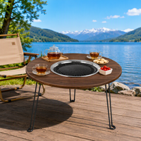 Table de foyer ronde en acier avec grille de barbecue, foyer extérieur multifonctionnel à bois pour jardin et cour