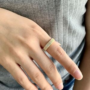 Dylam INS Fashion Wholesale AAAAA CZ Stone Rings Full 3 Lines Zircon 18k Gold Plated 925 Sterling Silver Ring Lucky Finger Ring - Product Image 3