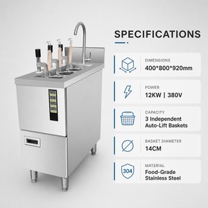 Cuiseur à nouilles électrique commercial à trois paniers à levage automatique 12 kW pour restaurants, stands de restauration, traiteurs et revendeurs - Product Image 2