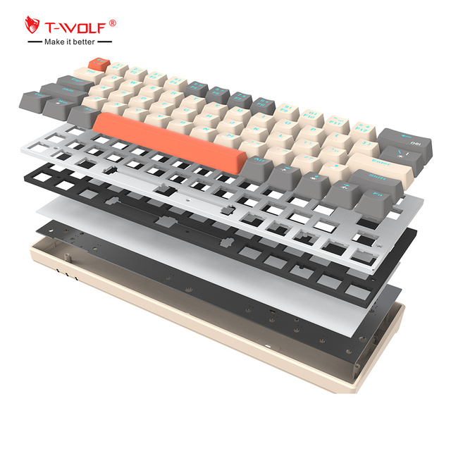 T-WOLF OEM ODM Hot Swappable Russian Layout Keyboards 60% T60 Gaming Keyboard Optical Machinery Wired Keyboard for Laptop