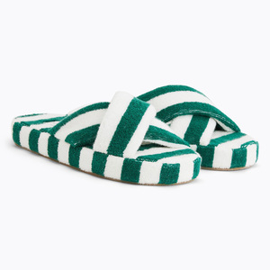 <span class=keywords><strong>Pantoufles</strong></span> d'intérieur rayées pour femmes avec étiquette tissée personnalisée, semelle en mousse à mémoire de forme, plateforme en tissu <span class=keywords><strong>éponge</strong></span>, mules croisées - Product Image 1