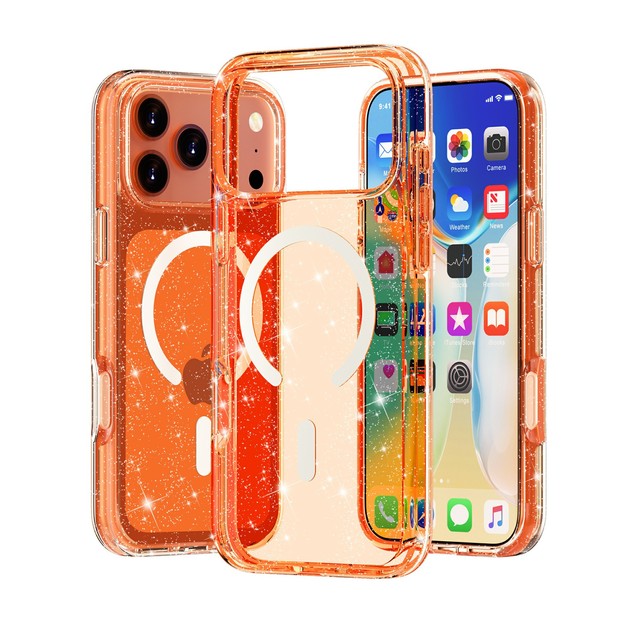 Magnetic Phone Case for iPhone Glitter Shiny Back Cover TPU PC Shockproof Sparkle Bling Case for iPhone 17 Pro Max 18 (LM168)