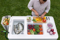 Table de nettoyage de poisson LuckyOCT avec double évier, table de camping pliable portable avec robinet, pulvérisateur, grille de rangement, raccord pour tuyau