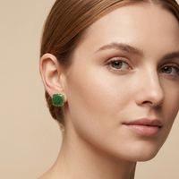 Anting-anting Stud Fashion Wanita Batu Giok Cabochon Berlapis Emas 18k Bentuk Cushion Grosir Aksesoris Perhiasan Untuk Hadiah
