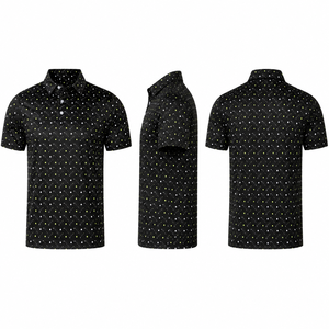 Polo de golf noir imprimé pour homme, manches courtes, séchage rapide, respirant, extensible, vêtements de sport décontractés, polo de golf pour l'extérieur, en stock - Product Image 6