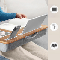 Support d'ordinateur portable réglable en bois avec coussin et compartiments de rangement, portable pour bureau à domicile, adapté aux adultes et étudiants, convient aux tablettes de 14 à 17 pouces