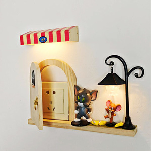 Adesivi per Interruttori a Muro in Legno Massello con Simpatici Gatti <span class=keywords><strong>e</strong></span> Topolini dei Cartoni Animati, Copertura per Prese Elettriche, Decorazione per la Casa - Product Image 1