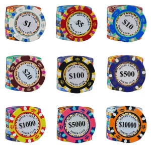 Fichas de Póker de <span class=keywords><strong>Casino</strong></span> Monte Carlo de Tres Tonos de 14g y 40mm con Logotipo Personalizado e Incrustaciones Metálicas, Duraderas - Proveedor Mayorista - Product Image 1