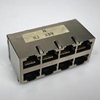 Conector Ethernet LITE 2x4 RJ45 Hembra con Entrada Inferior, Carcasa PA46, Blindado, 8P8C, Cat5, Cat5e, Cat6, Cat7, Contactos 3u Chapados en Oro