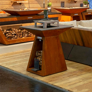 Barbecue Plancha en Acier Corten d'Extérieur avec Bac à Bois Intégré - Product Image 6