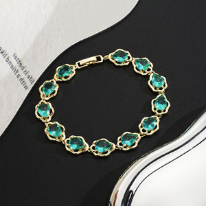 Pulsera de tenis con gemas ovaladas de colores para mujer – Pulsera de eslabones de cristal chapada en oro, joyería de moda, regalo, pulsera para fiesta - Product Image 3