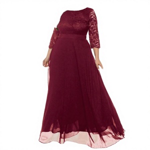 Robes de soirée et de mariage élégantes et décontractées pour femmes, grande taille, coupe trapèze, mi-mollet, avec dentelle, taille naturelle, en tissu peigné - Product Image 3