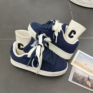 Style Chic Tendance et Esthétique, Chaussures de <span class=keywords><strong>Skate</strong></span> Décontractées Unisexe à Semelle Épaisse Bleues, Lacets, Rétro, Polyvalentes pour Étudiants - Product Image 5