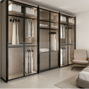 Armario Semiabierto Ecológico Personalizado <span class=keywords><strong>con</strong></span> Marco de Aluminio Negro y Puerta de Vidrio, Estilo Natural para <span class=keywords><strong>Vestidor</strong></span> - Product Image 6