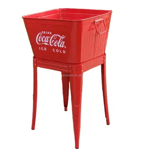 Cao Cấp Ngoài Trời Red Quảng Trường Lớn Coke Kim Loại Đảng Tub Đồ Uống Bia Nước Giải Khát Ice Xô Rửa Bin Với Thoát Nước Cắm Và Đứng