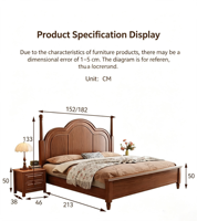 Lit de rangement vintage style ferme française avec cadre en panneaux, lit plateforme classique à tête de lit cintrée pour chambres Queen et King