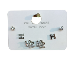 Orecchini a lobo in argento S925 alla moda con cristalli, design a farfalla e lettera, per donna, da indossare tutti i giorni - Product Image 1