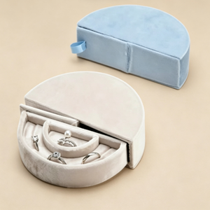 Semicircle Velvet Jewelry <b>Box</b>, Pastel Color Small Jewelry Organizer, Travel Accessory <b>Holder</b> for Rings, <b>Earrings</b> and Pearls - Product Image 5