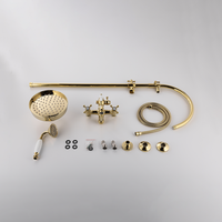 Robinet de douche en laiton doré classique européen de luxe, système à double poignée, pluie et jet, pour salle de bain d'hôtel