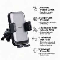 Support de téléphone de voiture APPS2CAR de haute qualité avec pince pour engrenage, rotation à 360 degrés, large adaptabilité, configuration de support pour dispositif de sortie