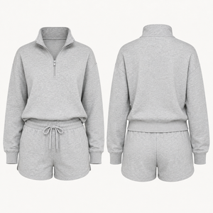 Ensembles demi-zippés pour femmes, pull en molleton doux et short, ensemble deux pièces décontracté, coupe ample, vêtements de sport personnalisés à marque privée - Product Image 3