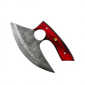 มีดอูลูเหล็กดามัสกัสคาร์บอนทำมือ ด้ามไม้ ใบมีดติดตาย ขายในราคาถูก - Product Image 1