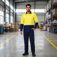 Kemeja Kerja Kancing Depan Dua Warna Kuning Navy Bahan Khusus Logo Khusus Seragam Kerja Pelindung Industri