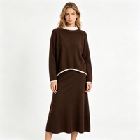 Ensemble tricot 2 pièces femme, mélange laine à effet cachemire, pull ample et jupe longue, tenue décontractée en gros