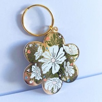 Grosir Aksesori kustom gantungan kunci logam emas enamel bunga gantungan kunci
