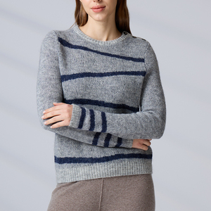 Service OEM du fabricant : Pull en mohair mérinos à manches longues et à rayures pour femmes - Product Image 3