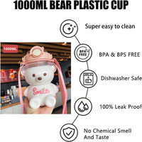 Bouteille d'eau en plastique d'été de grande capacité de 800ml, sans Bpa, avec paille.