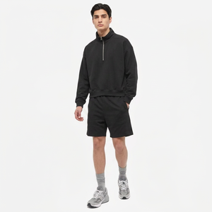 100% algodón French Terry 14 Zip Neck Drop Shoulder Pullover Crop Sudadera Custom Black Quarter Zip Jumper Hoodies - Product Image 1