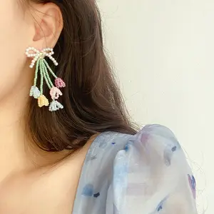 Cute woman handmade earrings wholesale large flower bohemian beaded earrings