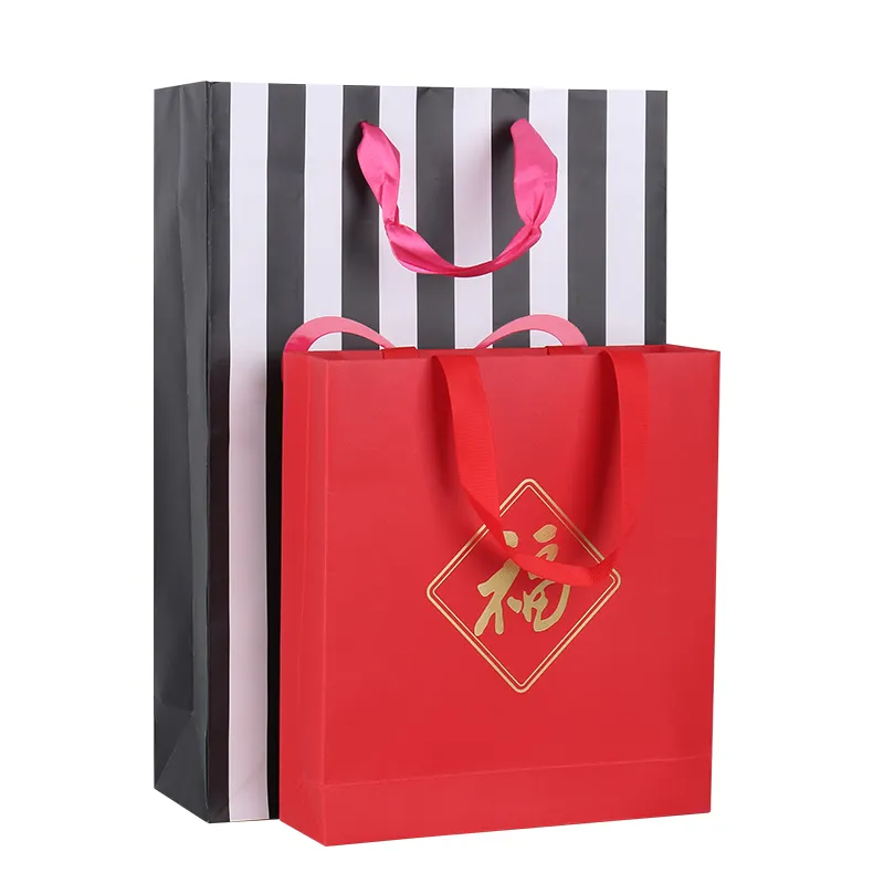 design coloured packaging chinese new year happy red handy lunar for gift with handle shopping festive cosmetics paper bags