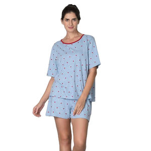 Ensemble pyjama en coton pour femmes, broderie personnalisée, nouvelle mode, t-shirt à col rond et manches courtes et short pour un usage quotidien - Product Image 1