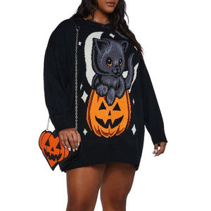 <strong>Cat</strong> Cartoon Sweater <strong>Women's</strong> Oversized Knitted Sweater Halloween Sweater Long <strong>Jumper</strong> for <strong>Woman</strong> - Product Image 2