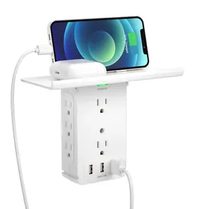 Wall Outlet Extender USB 3A Surge Protection 8 Pin Wall Socket Usb With Usb Charger Shelf