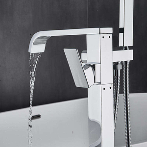 Grifo de Bañera de Latón Montado en el Suelo con Precio de Fábrica al por Mayor, Grifo Mezclador de Lujo con Cuello de Cisne y <span class=keywords><strong>Ducha</strong></span> de Mano <span class=keywords><strong>para</strong></span> Proyectos de Villas - Product Image 2